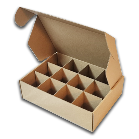 Kraft Corrugated E Flute Box with 12 Dividers 25x18x7 Cm – (10Pc Pack)