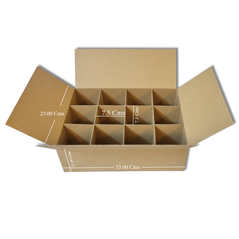 Kraft Corrugated E Flute Carton with 12 Dividers 30x23x11 Cm – (10Pc Pack) - Willow