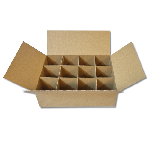 Kraft Corrugated E Flute Carton with 12 Dividers 30x23x11 Cm – (10Pc Pack) - Willow