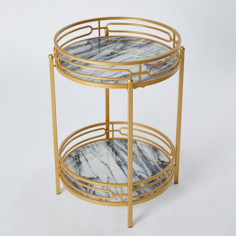 Metallic Glazed Round Table with Wooden Top - 50x50x66 cms - Lifestyle