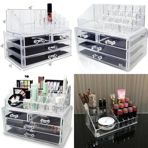 2in1 Acrylic Jewelry and Cosmetic Display Storage Boxes