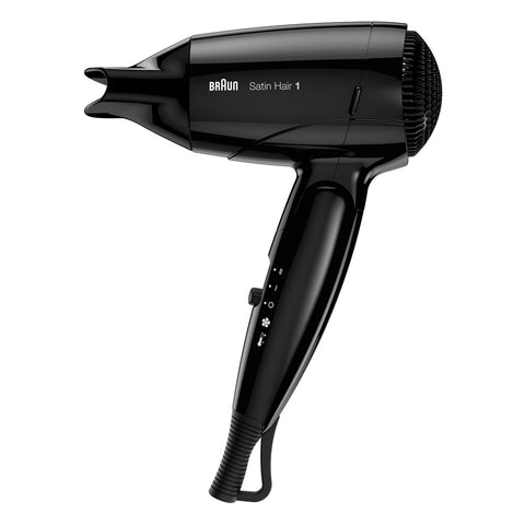 Braun Satin Hair 1 Style&Go travel dryer HD130 with professional style nozzle.