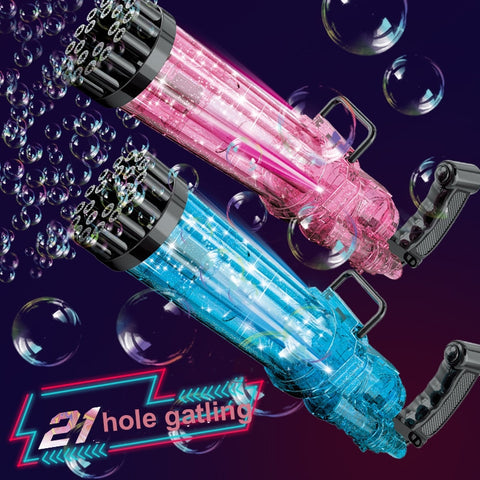 Bubble Gun, 21-Hole Automatic Bubble Maker Machine, Water Gun Kids Toys - Pink
