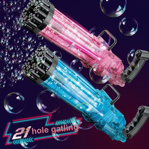 Bubble Gun, 21-Hole Automatic Bubble Maker Machine, Water Gun Kids Toys - Blue