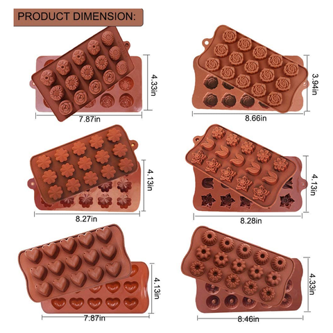 6 Pack Silicone Candy Molds，in Shape of Rose, Tulip, Sunflower, Lotus Etc, Food Grade Silicon Mold