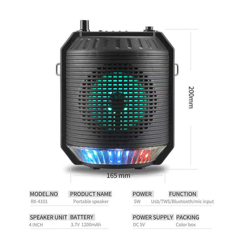 RX-4101 colorful light portable speaker with microphone USB TF FM RADIO Speaker