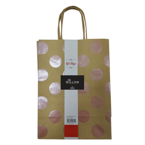 Metallic Blue Polka DOT Premium Quality  Kraft Bag 21x15x8cm (10 Pc Pack)
