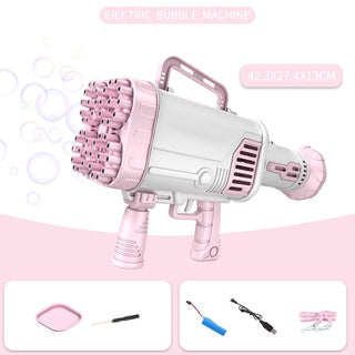 Boom Bubble Machine Children Christmas Gift Kid Electric Automatic Summer Soap Water Bubbles Maker Toys - Pink