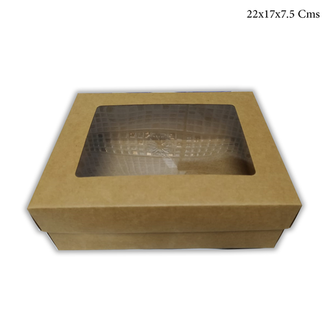 WILLOW Kraft Paper Gift Packaging Box with PVC Clear Window Wedding Favor 12Pc Pack (26x20x8Cms)