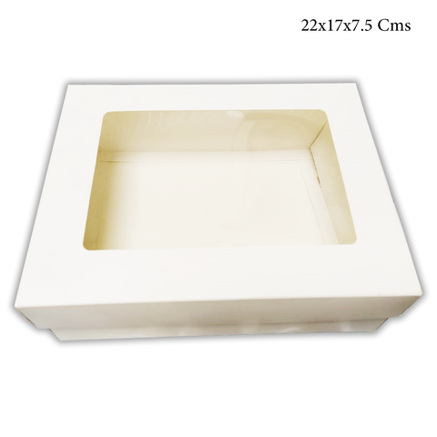 WILLOW White Kraft Paper Gift Packaging Box with PVC Clear Window Wedding Favor 12Pc Pack (26x20x8Cms)