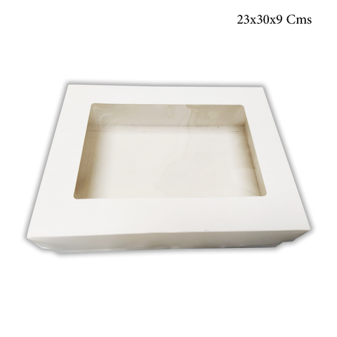 WILLOW White Kraft Paper Gift Packaging Box with PVC Clear Window Wedding Favor 12Pc Pack (26x20x8Cms)