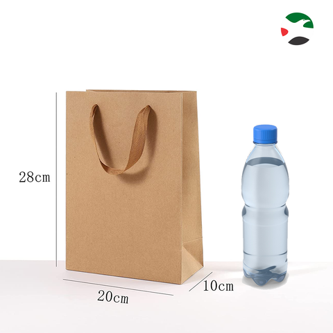 10-Pack Vertical Shape Kraft Paper Bags, Hard Paper with Ribbon Handle. Brown (40x30x10) - WILLOW