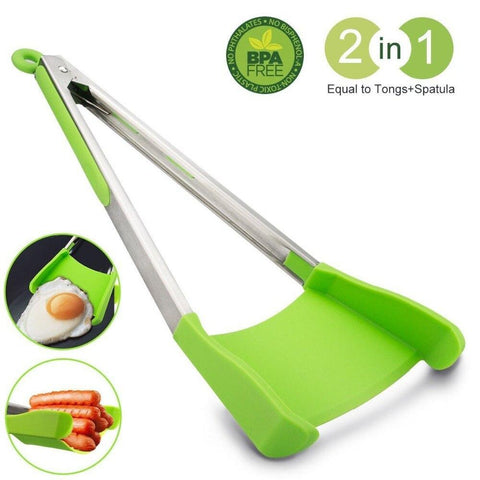 2-In-1 Multipurpose Spatula And Tong Green/Silver