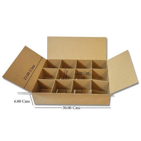 Kraft Corrugated E Flute Carton with 12 Dividers 30x23x6 Cm – (10Pc Pack) - Willow