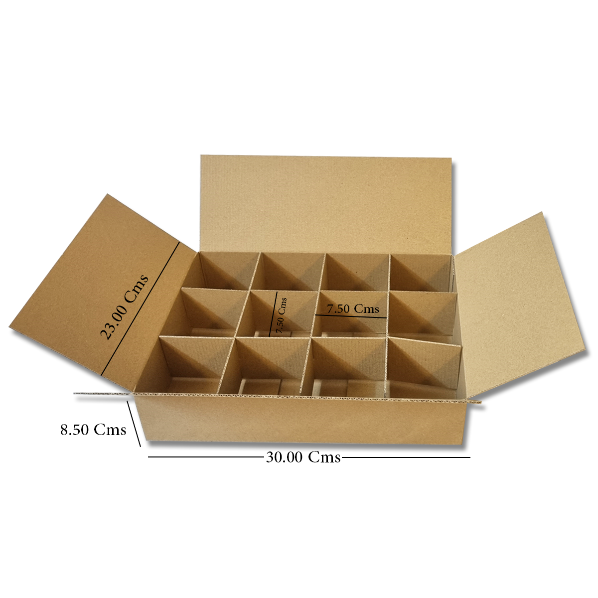 Kraft Corrugated E Flute Carton with 12 Dividers 30x23x8 Cm – (10Pc Pack) - Willow