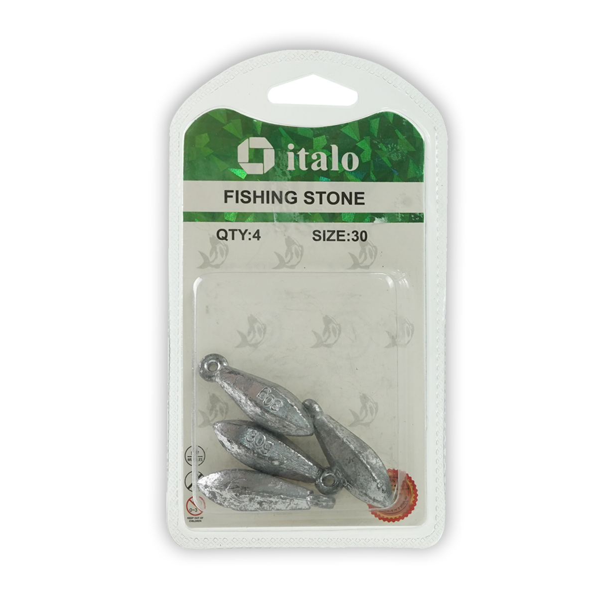 Fishing Stone Long Shape Sinker Pack of 6pcs - Size 20 - Italo