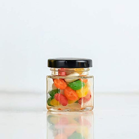 1.5oz Mini Hexagon Glass Jars with Black Plastisol Lined Lids and Labels (Pack of 50)