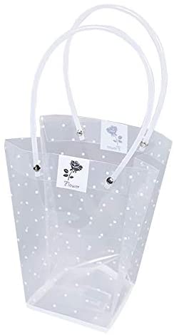 12PCS WHITE Polka Dot Transparent Florist Flower Bouquet Packaging Gift Bags with Handles - 20x17x10cm SMALL