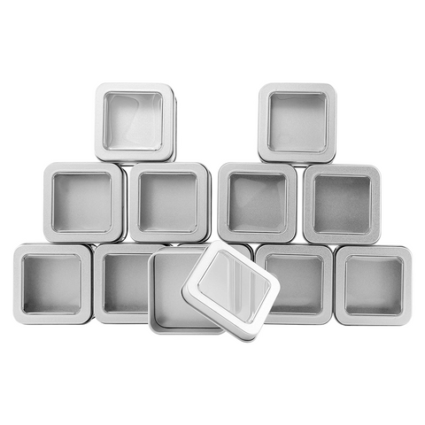 Square Silver Metal Tins with View Window (12-Pack) - Willow