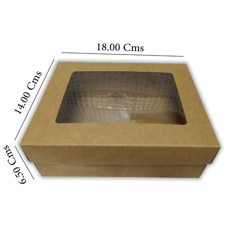 WILLOW Kraft Paper Gift Packaging Box with PVC Clear Window Wedding Favor 12Pc Pack (13x13x6Cms)