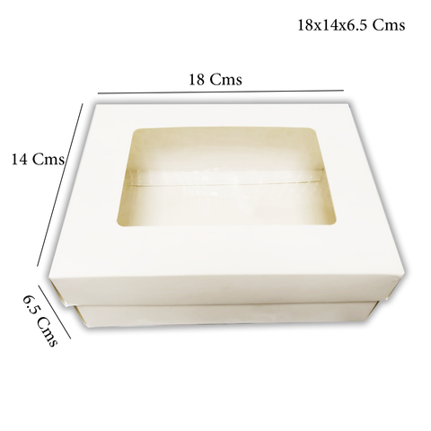 WILLOW White Kraft Paper Gift Packaging Box with PVC Clear Window Wedding Favor 12Pc Pack (13x13x6 Cms)
