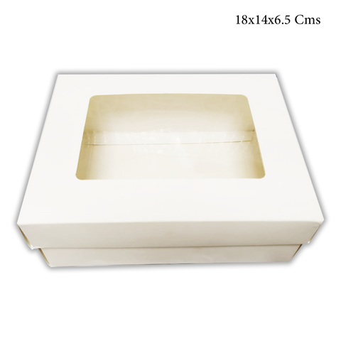 WILLOW White Kraft Paper Gift Packaging Box with PVC Clear Window Wedding Favor 12Pc Pack (18x14x6.5Cms)