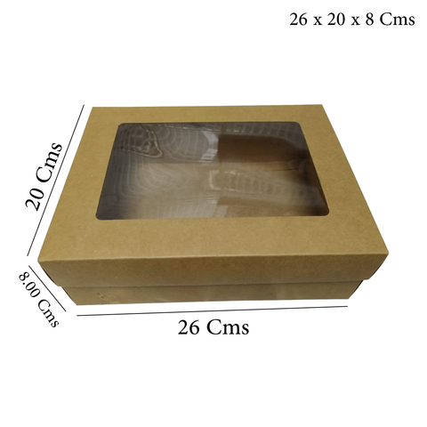 WILLOW Kraft Paper Gift Packaging Box with PVC Clear Window Wedding Favor 12Pc Pack (18x14x6.5Cms)