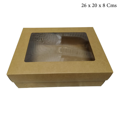 WILLOW Kraft Paper Gift Packaging Box with PVC Clear Window Wedding Favor 12Pc Pack (22x17x7.5Cms)