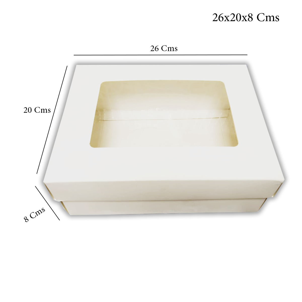 WILLOW White Kraft Paper Gift Packaging Box with PVC Clear Window Wedding Favor 12Pc Pack (26x20x8Cms)