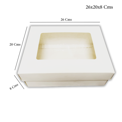 WILLOW White Kraft Paper Gift Packaging Box with PVC Clear Window Wedding Favor 12Pc Pack (26x20x8Cms)