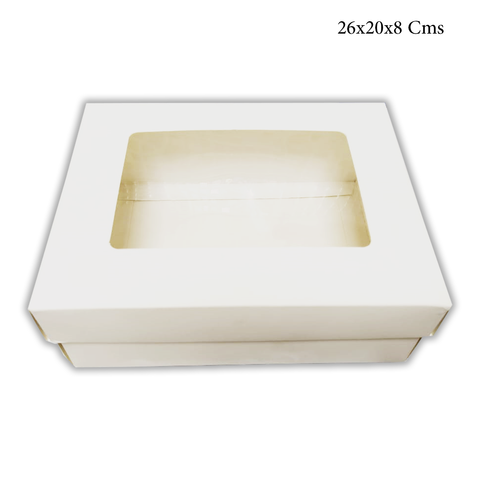 WILLOW White Kraft Paper Gift Packaging Box with PVC Clear Window Wedding Favor 12Pc Pack (18x14x6.5Cms)