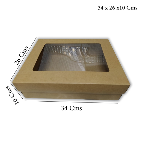 WILLOW Kraft Paper Gift Packaging Box with PVC Clear Window Wedding Favor 12Pc Pack (18x14x6.5Cms)