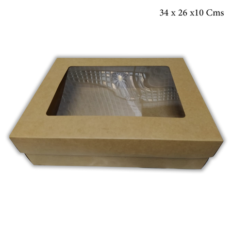 WILLOW Kraft Paper Gift Packaging Box with PVC Clear Window Wedding Favor 12Pc Pack (26x20x8Cms)