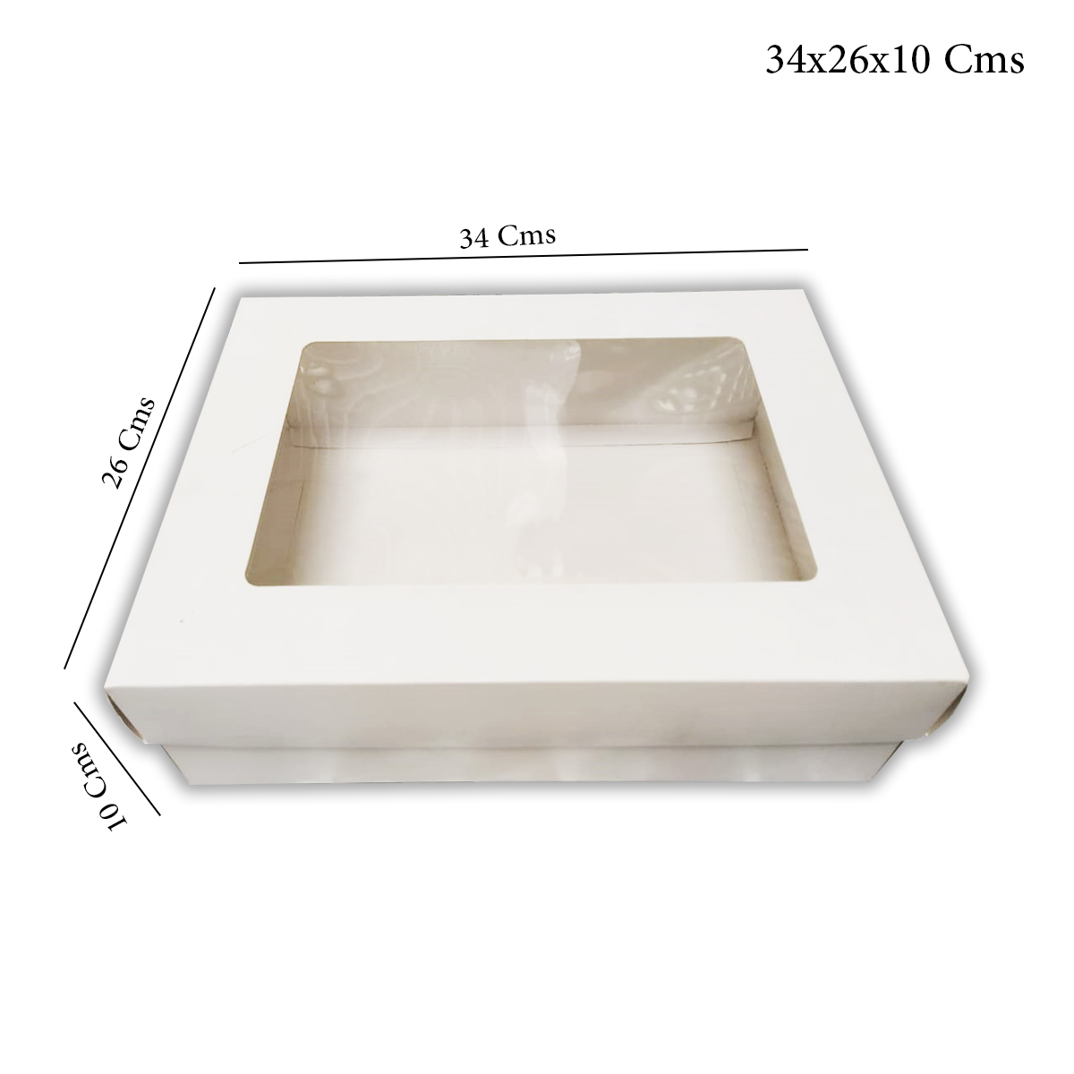 WILLOW White Kraft Paper Gift Packaging Box with PVC Clear Window Wedding Favor 12Pc Pack (26x20x8Cms)