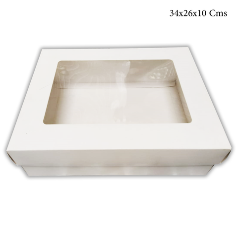 WILLOW White Kraft Paper Gift Packaging Box with PVC Clear Window Wedding Favor 12Pc Pack (26x20x8Cms)