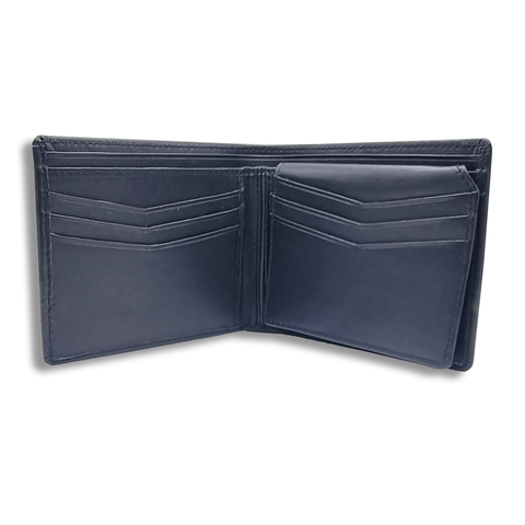 Men Blue Genuine RFID Leather Wallet - Regular Size (8 Card Slots) 2 Compartment - Chaos