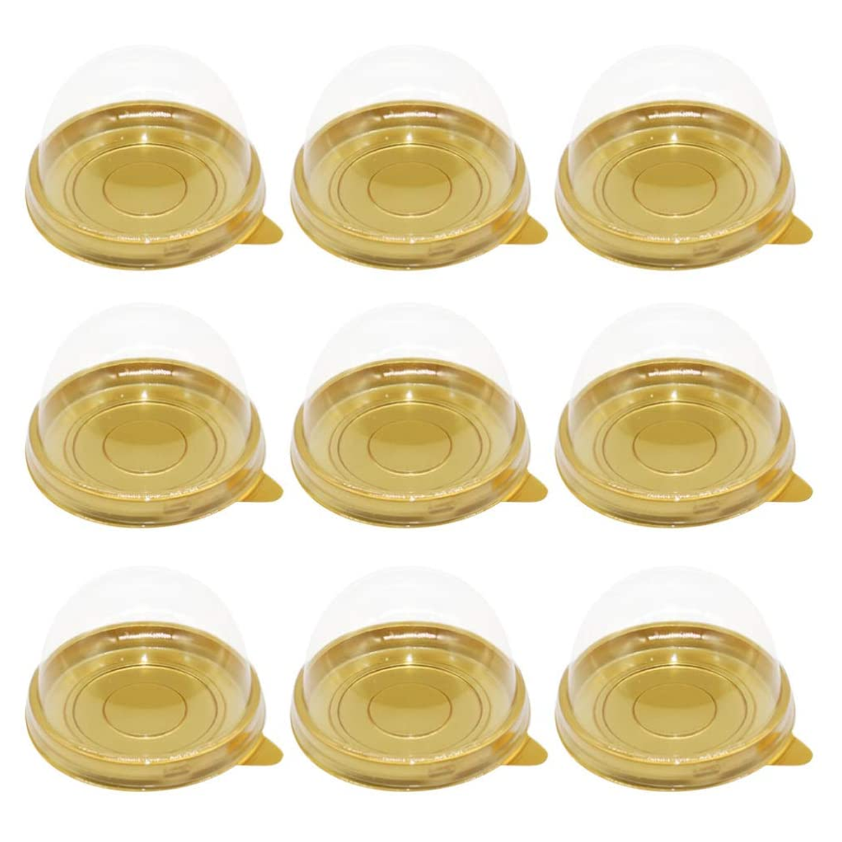 50 pcs Plastic Round Cake Boxes with Transparent Dome  for Mooncake Cake Cheese (Gold Tray)