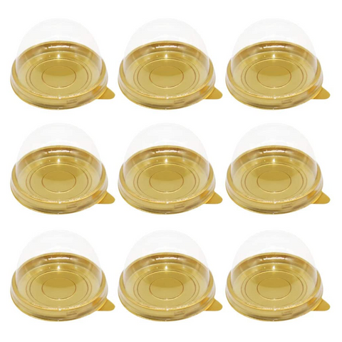 50 pcs Plastic Round Cake Boxes with Transparent Dome  for Mooncake Cake Cheese (Gold Tray)