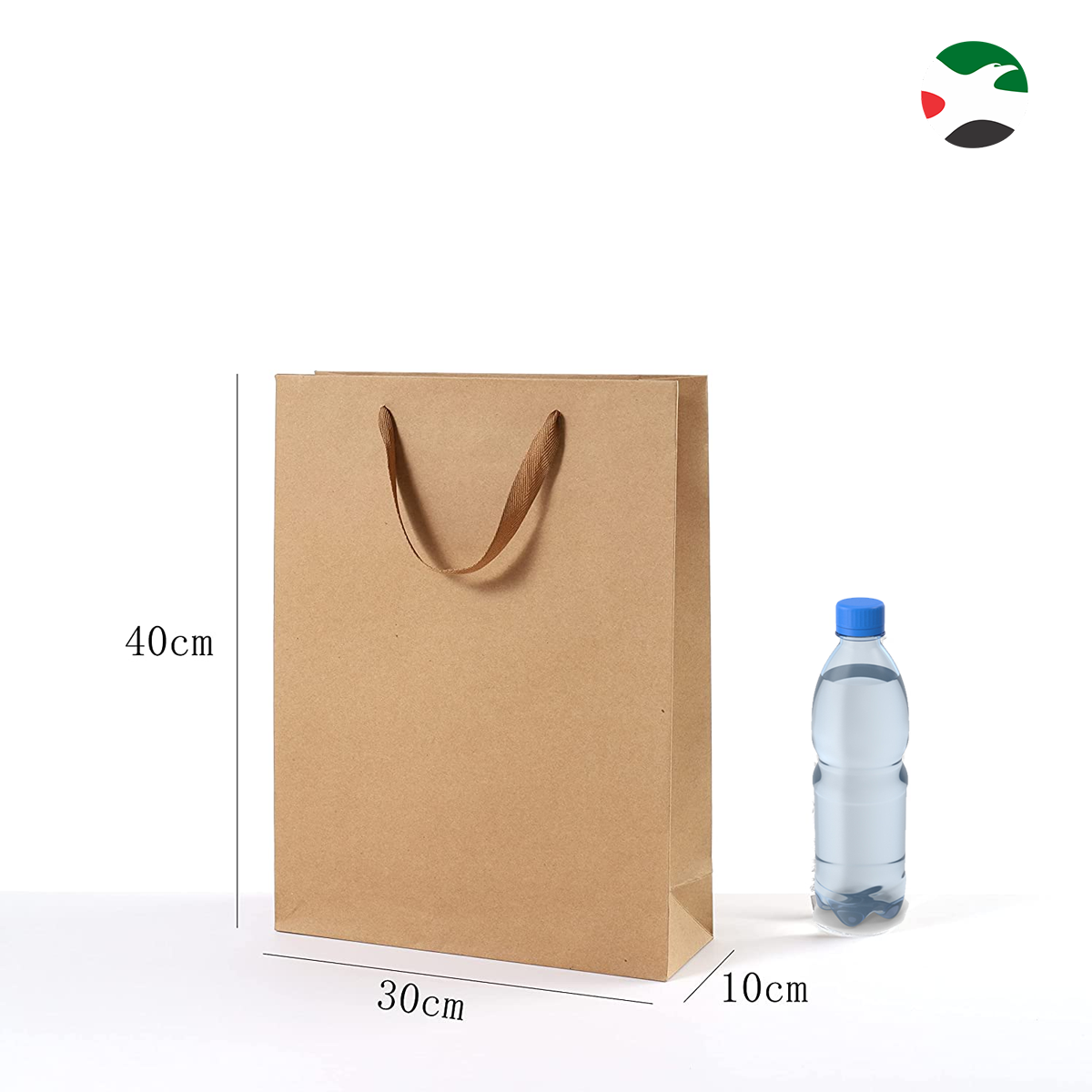 10-Pack Vertical Shape Kraft Paper Bags, Hard Paper with Ribbon Handle. Brown (40x30x10) - WILLOW