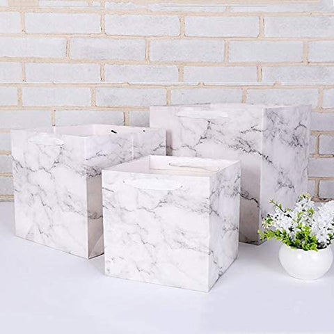 12Pcs Square Marble Design Gift Bags Giveaway Flower Bags Gift Favors - 20x20x20cm White - Willow