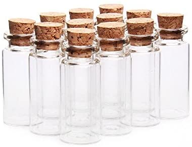 300 Pcs 10ML (5.00x2.00Cms) Empty Glass Bottles Jars Vials Case Container with Cork Stoppers - Willow