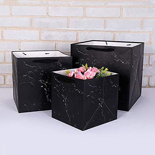 12Pcs Square Marble Design Gift Bags Giveaway Flower Bags Gift Favors - 20x20x20cm Black - Willow