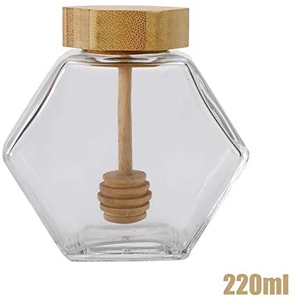 10 Pcs Glass Storage Jar, Multifunctional Mini Hexagonal Glass Honey Jar Reusable Storage Bottle 220ML