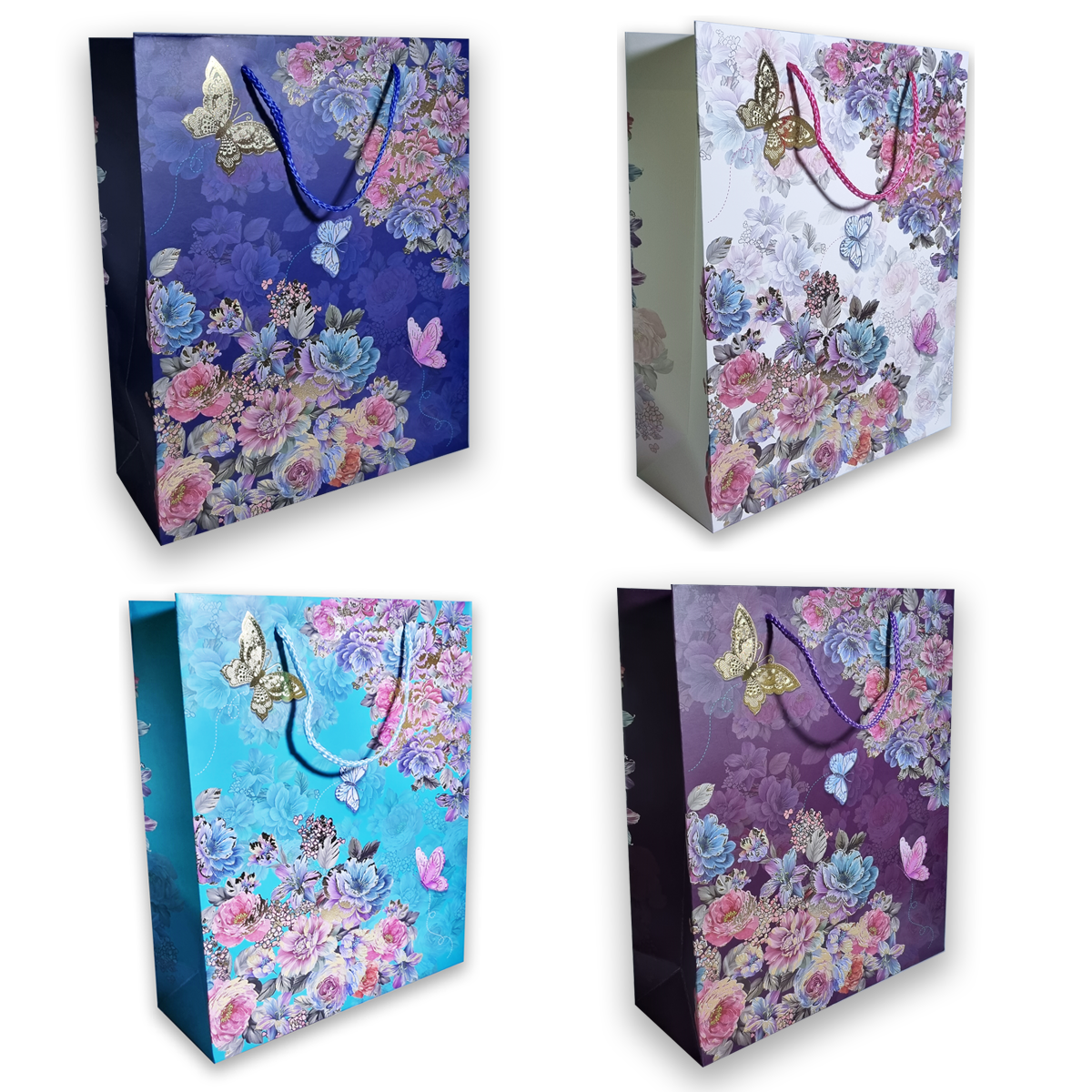 Floral Print Gift Bags 4 different Color in 1 Pack (26x32x10 Cms) (12Pcs Pack)