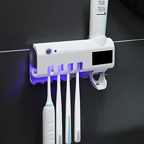 4 Toothbrush Sterilizer Holder & Automatic Toothpaste Dispenser Set