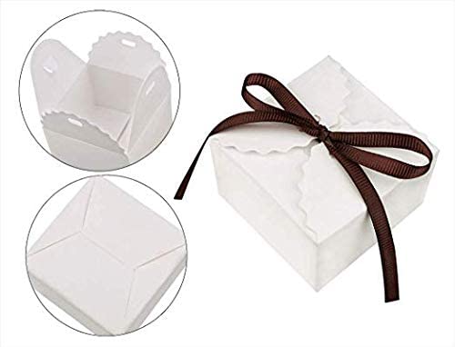 White Color Boxes With Brown Ribbons Party Gift Giveaway 36 pieces (9x9x6cm Height)