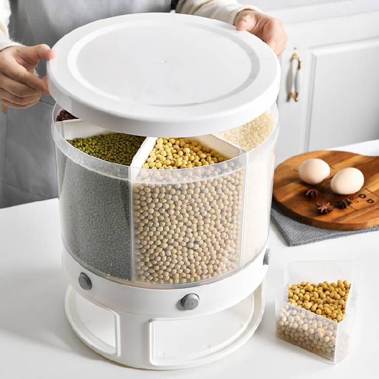 6-Grid Rotating Rice Cereal Storage 10KG Tank