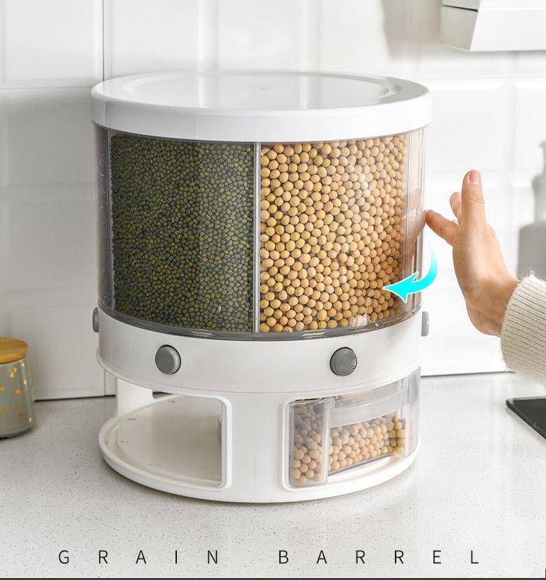 6-Grid Rotating Rice Cereal Storage 10KG Tank