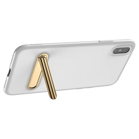 Baseus Phone Cover Case with Magnetic Holder Stand for iPhone X in White - SquareDubai