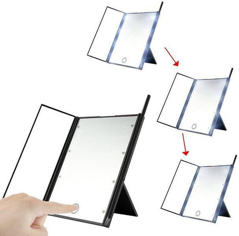 Folding Travel Illuminated Make Up Dressing Desktop Mirror W/ 8 LED Light - SquareDubai